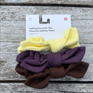 Lululemon Uplifting‎ Bow Scrunchie 3 Pack Washed Yellow Java Grape Thistle NWT